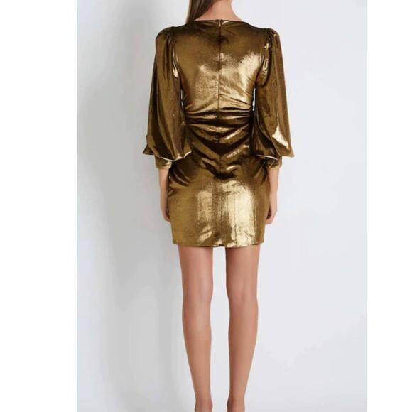 New Free People PatBO Metallic Velvet Mini Dress $650 Sz 8 Gold Wrap Inspired - Picture 4 of 9